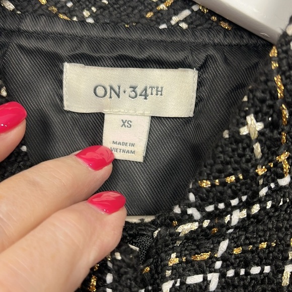 On 34th Womens Bomber Jacket Black/Gold XS Front Zip Pockets Mock Neck Sparkly - Picture 2 of 13